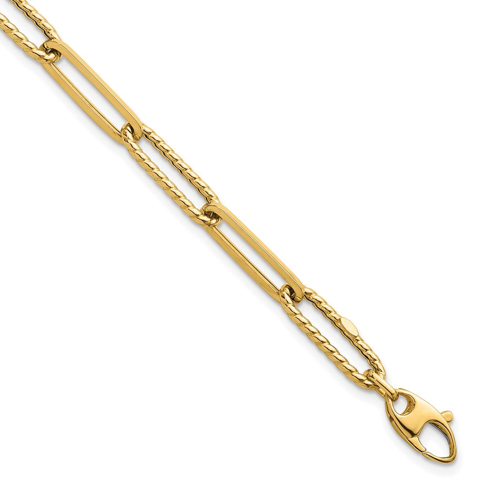 14k Polished and Textured 7.5in Paperclip Link Bracelet