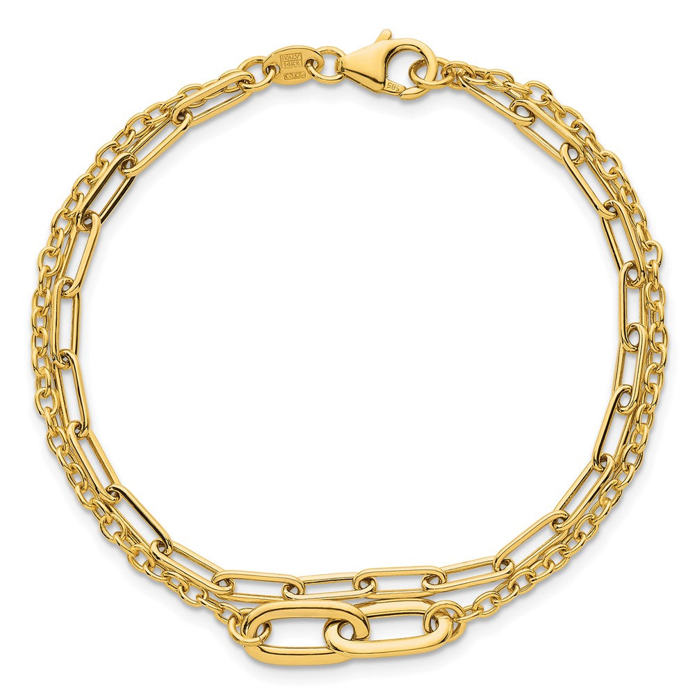 14k Polished Paperclip Double Strand 7.5in Bracelet