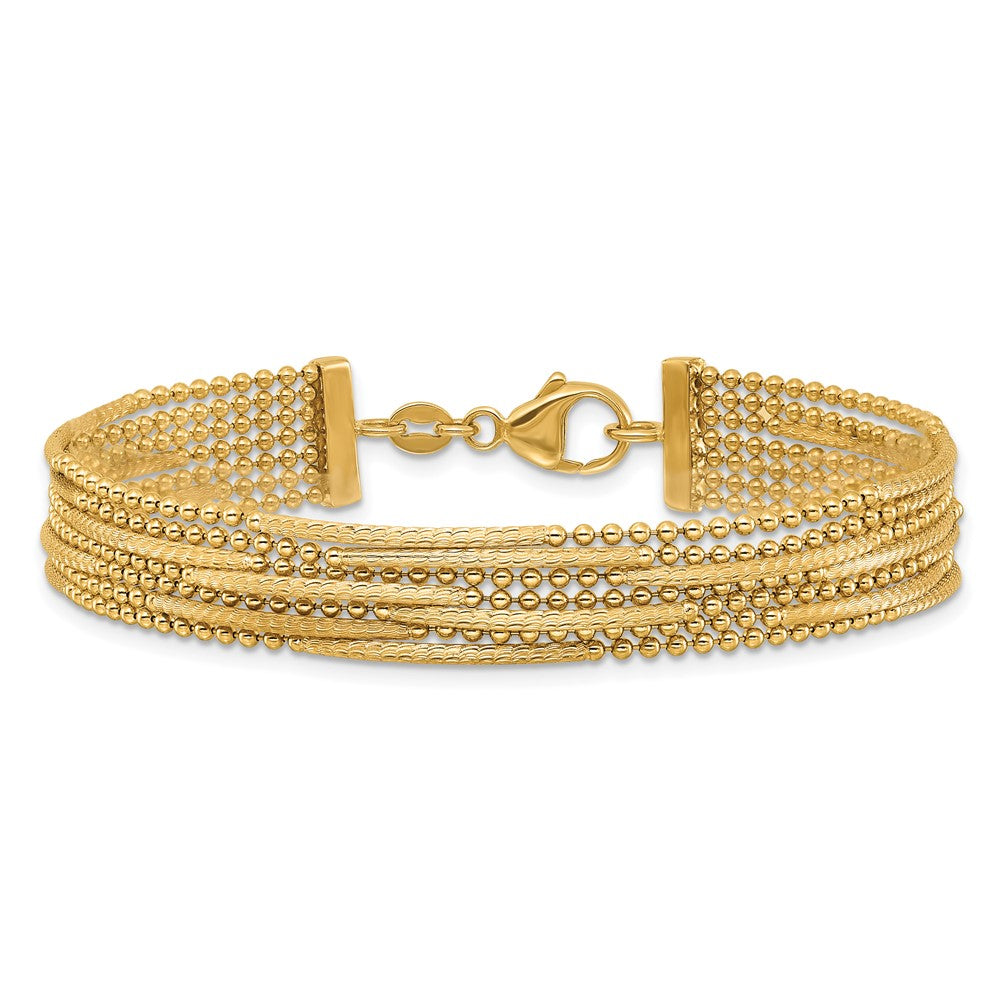 14k Polished and Textured Multi Strand 7.25in Bracelet