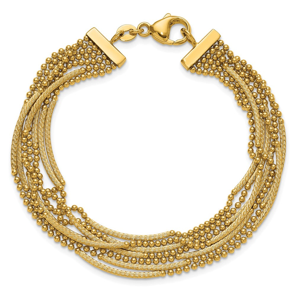 14k Polished and Textured Multi Strand 7.25in Bracelet