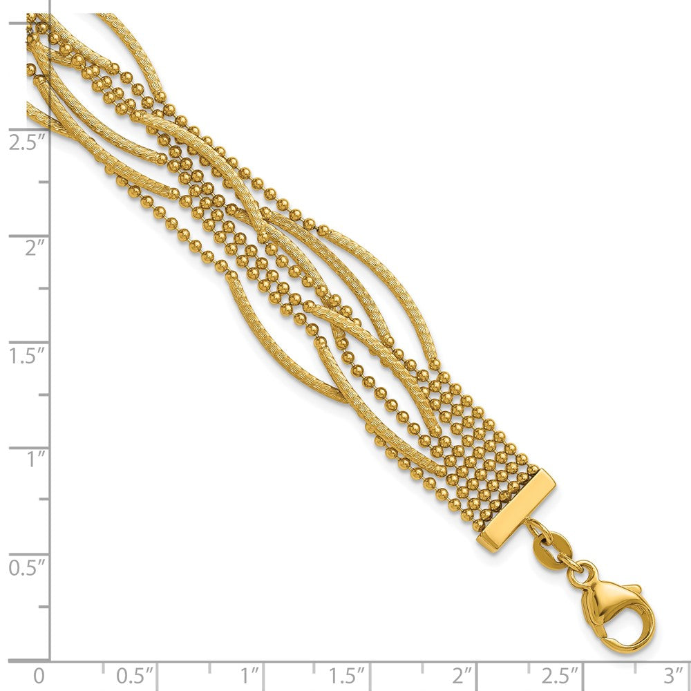 14k Polished and Textured Multi Strand 7.25in Bracelet