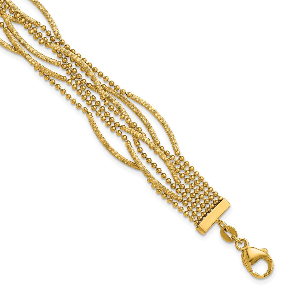 14k Polished and Textured Multi Strand 7.25in Bracelet