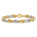 14k Two-tone Polished Textured Fancy Rope Link Bracelet