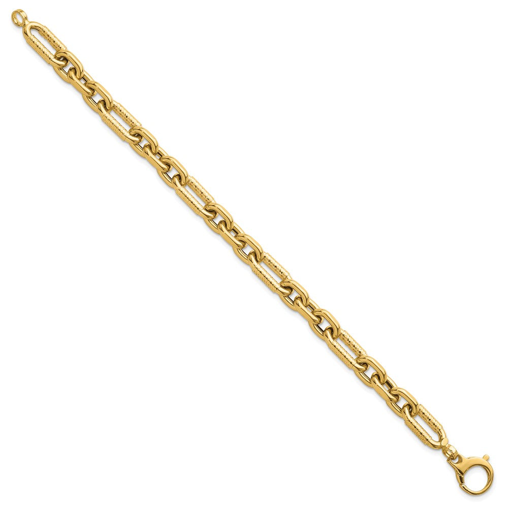 14k Polished 7.5in Diamond-cut Fancy Link Bracelet