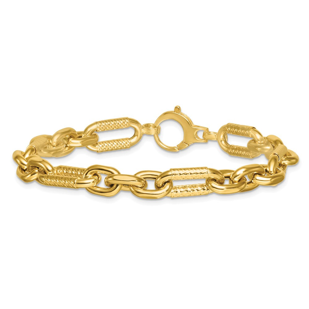 14k Polished 7.5in Diamond-cut Fancy Link Bracelet