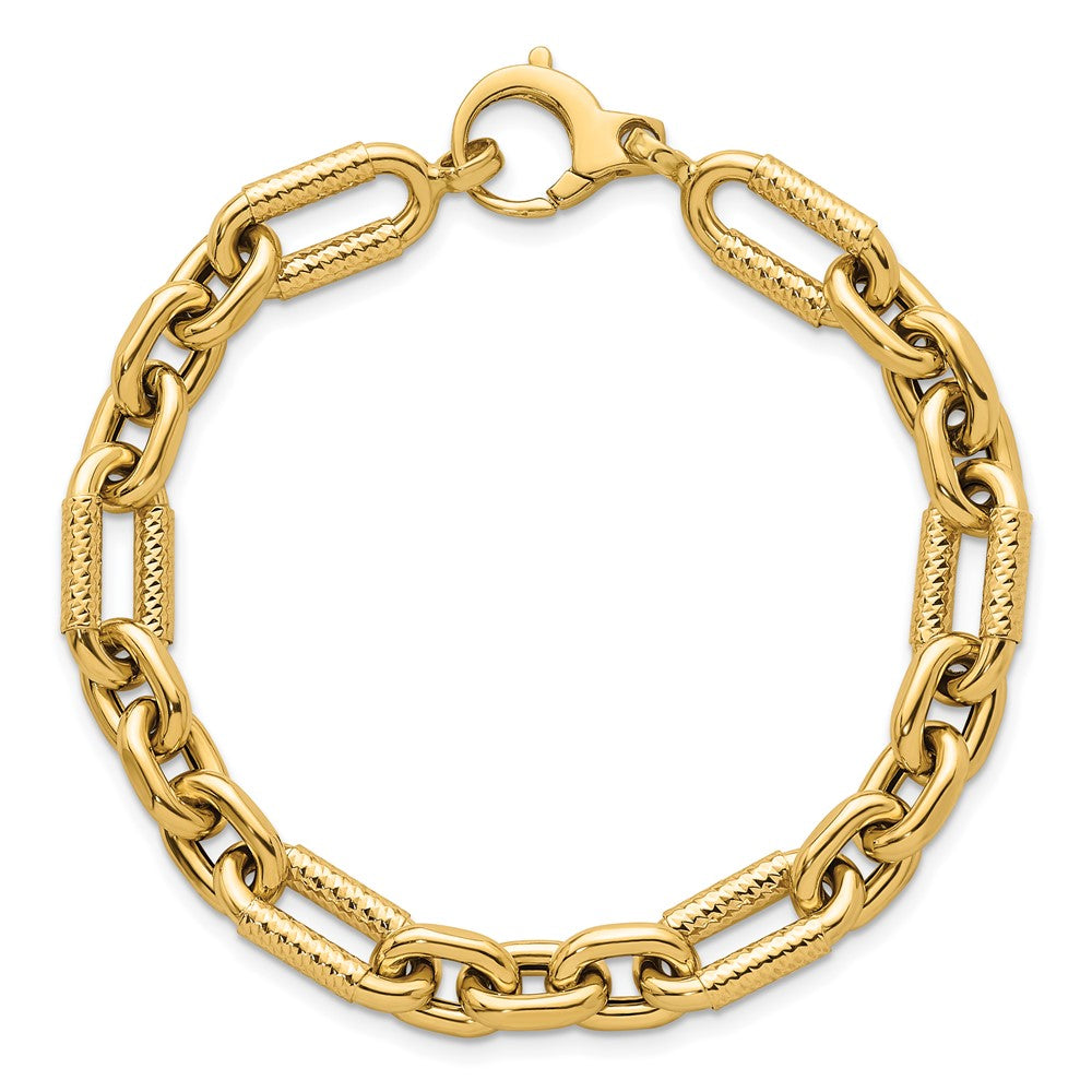 14k Polished 7.5in Diamond-cut Fancy Link Bracelet