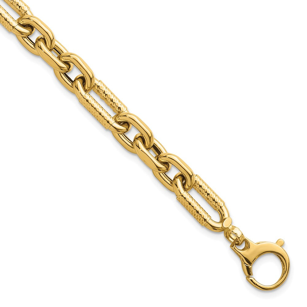 14k Polished 7.5in Diamond-cut Fancy Link Bracelet