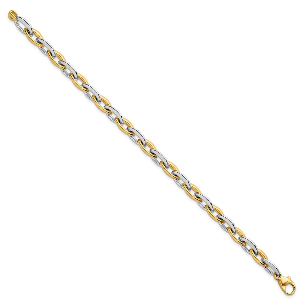 14k Two Tone Polished Oval Link 7mm Bracelet