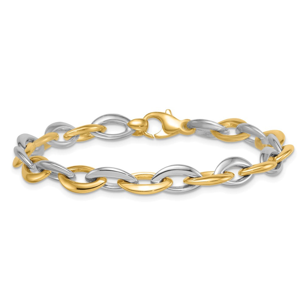 14k Two Tone Polished Oval Link 7mm Bracelet