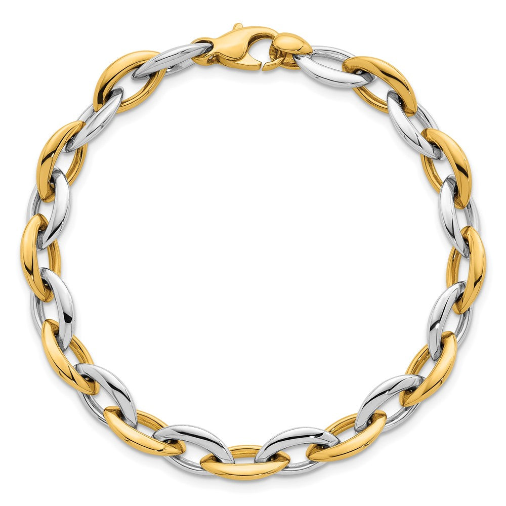 14k Two Tone Polished Oval Link 7mm Bracelet