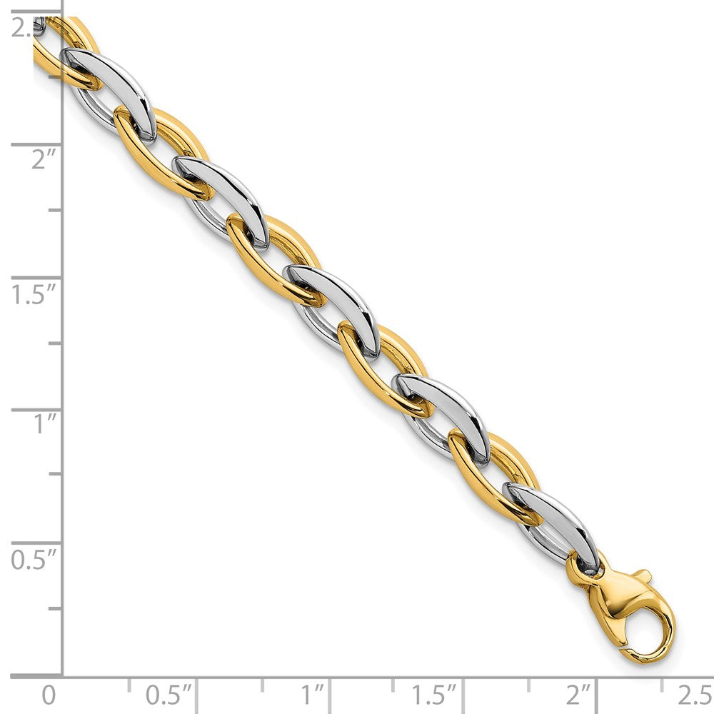 14k Two Tone Polished Oval Link 7mm Bracelet