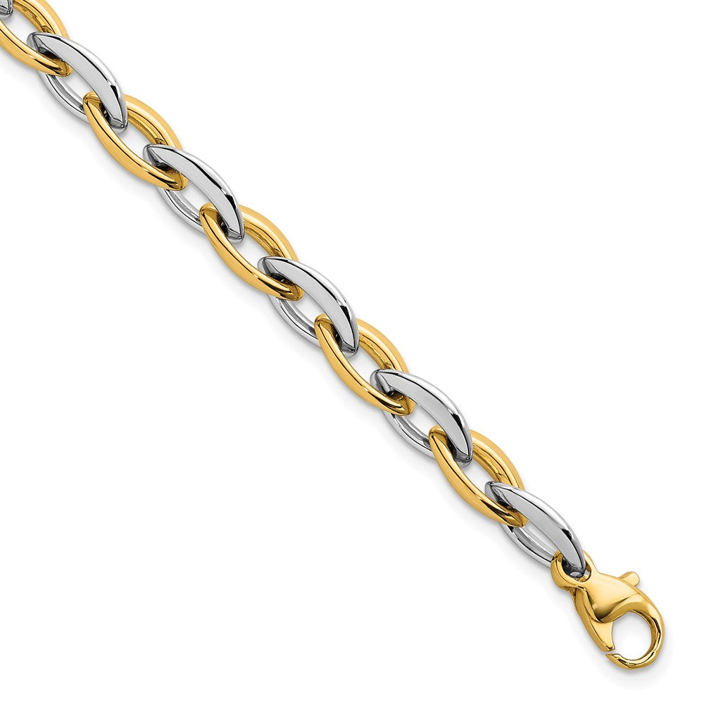 14k Two Tone Polished Oval Link 7mm Bracelet