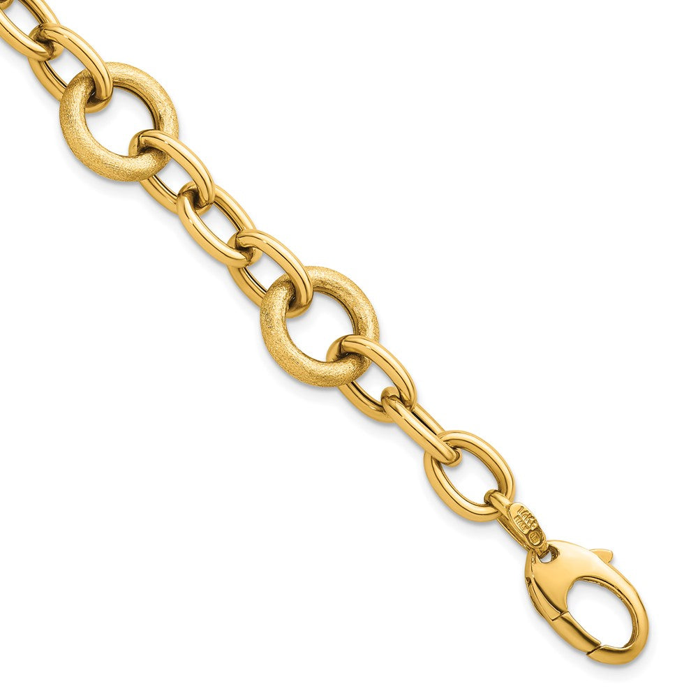 14K Polished and Brushed 7.5in Fancy Link Bracelet