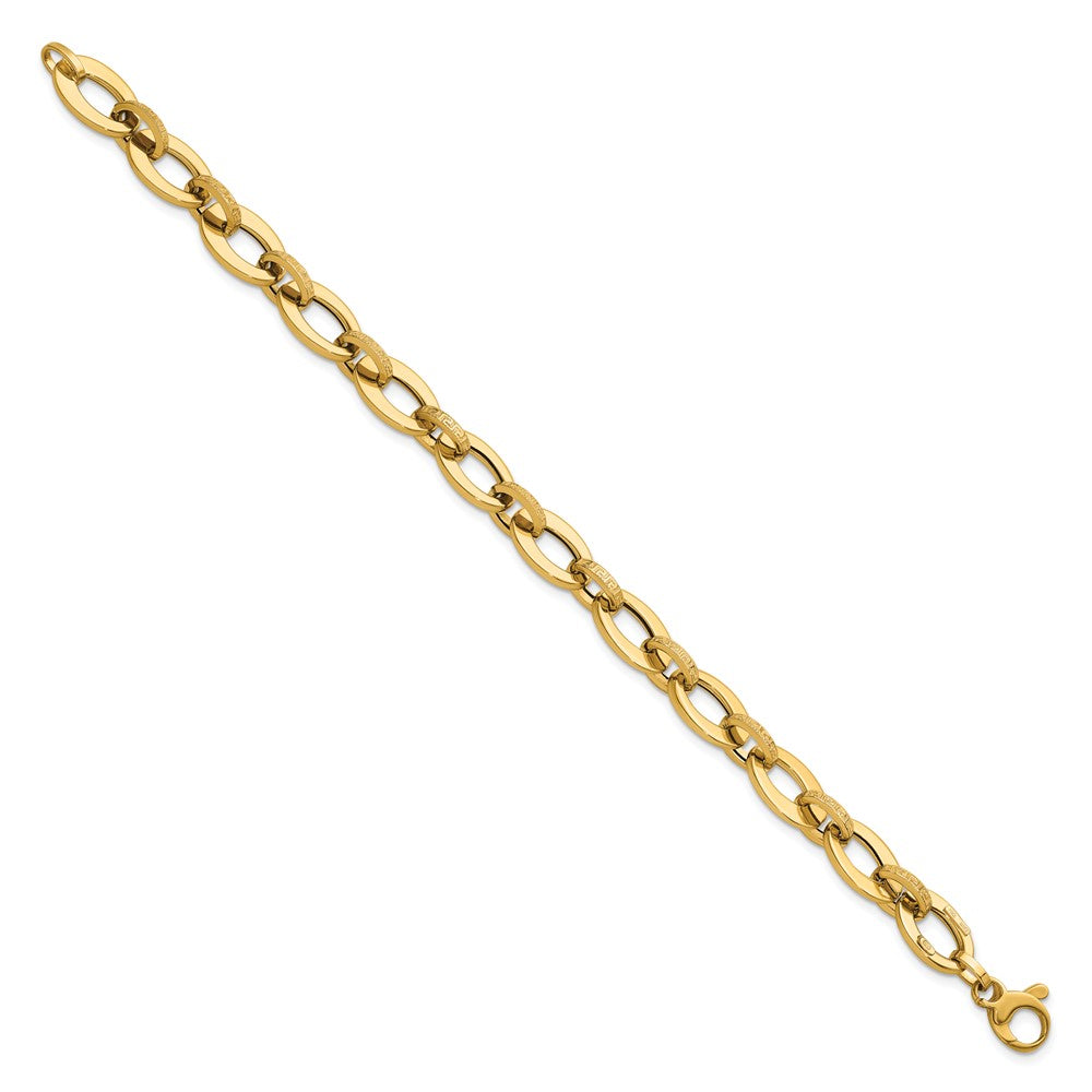 14K Polished and Textured Greek Key 7.75in Fancy Link Bracelet