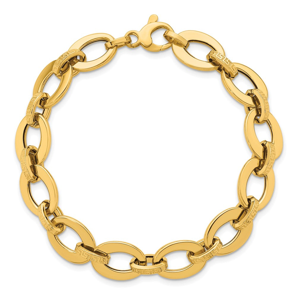 14K Polished and Textured Greek Key 7.75in Fancy Link Bracelet