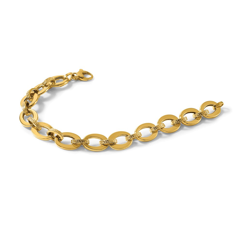 14K Polished and Textured Greek Key 7.75in Fancy Link Bracelet