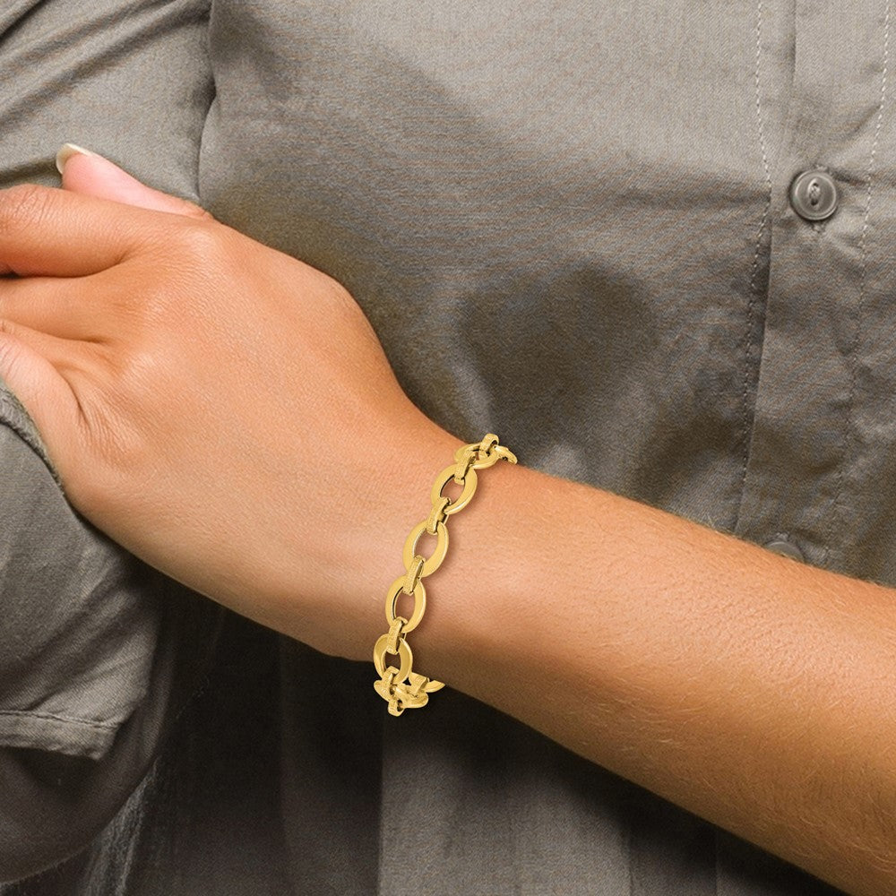 14K Polished and Textured Greek Key 7.75in Fancy Link Bracelet