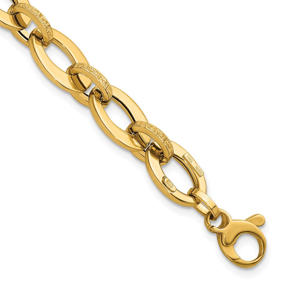 14K Polished and Textured Greek Key 7.75in Fancy Link Bracelet