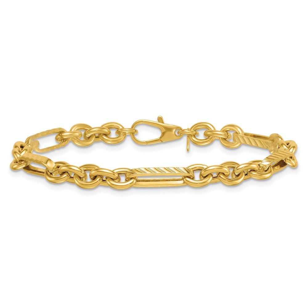 14k Polished and Textured Oval and Circle Link 7.5in Bracelet