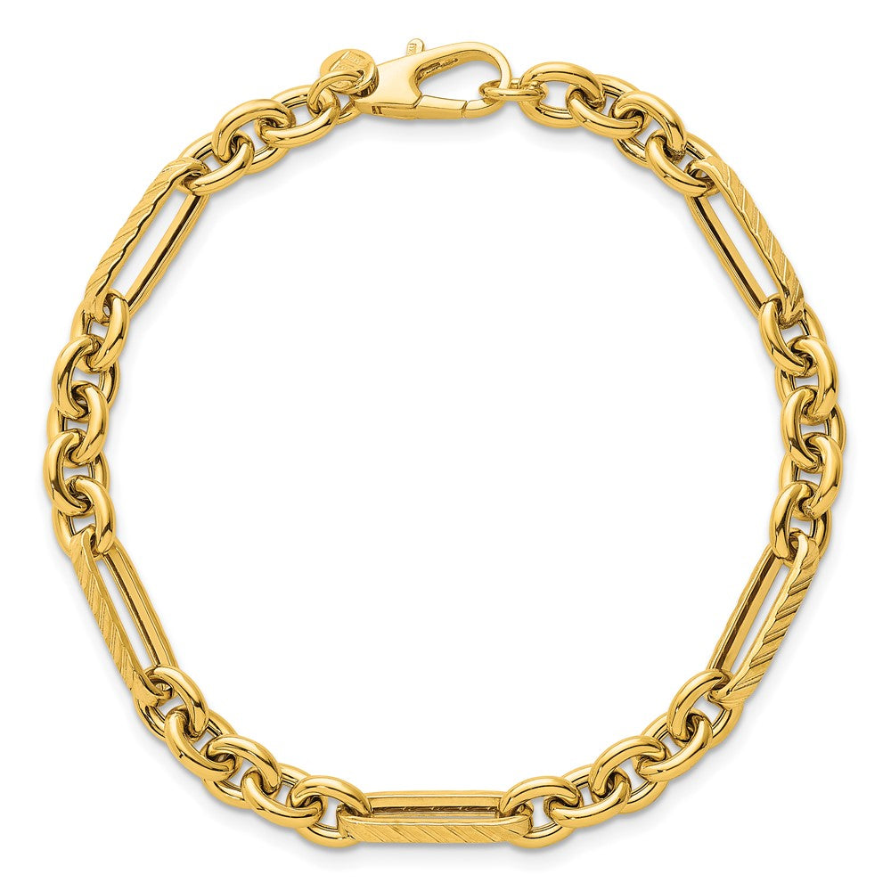 14k Polished and Textured Oval and Circle Link 7.5in Bracelet