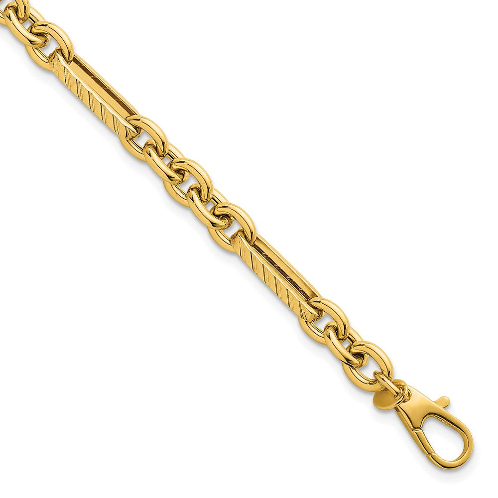 14k Polished and Textured Oval and Circle Link 7.5in Bracelet