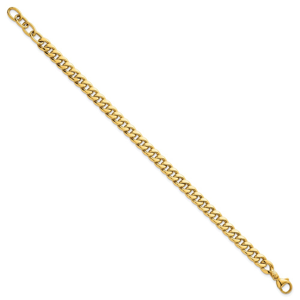 14k Polished Flat Curb Chain 6.5mm w/1in Ext. Bracelet