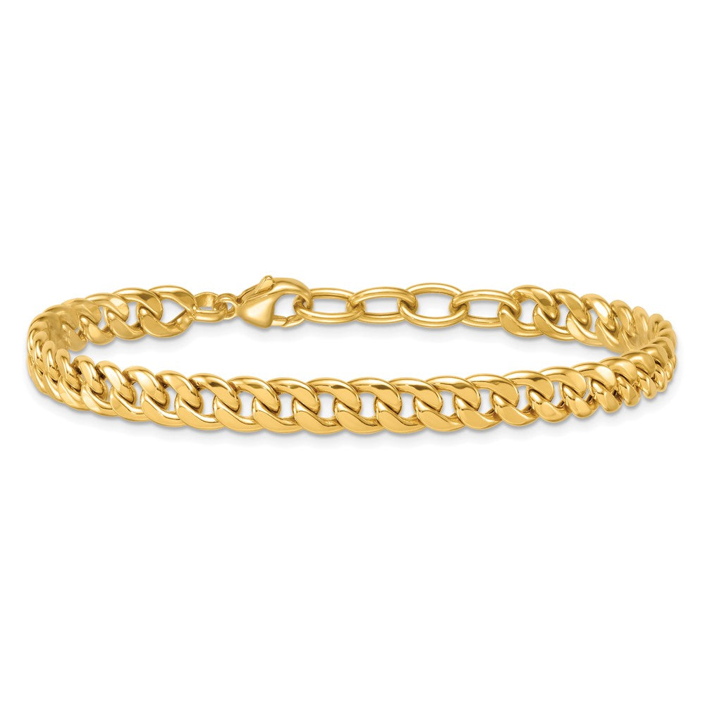 14k Polished Flat Curb Chain 6.5mm w/1in Ext. Bracelet