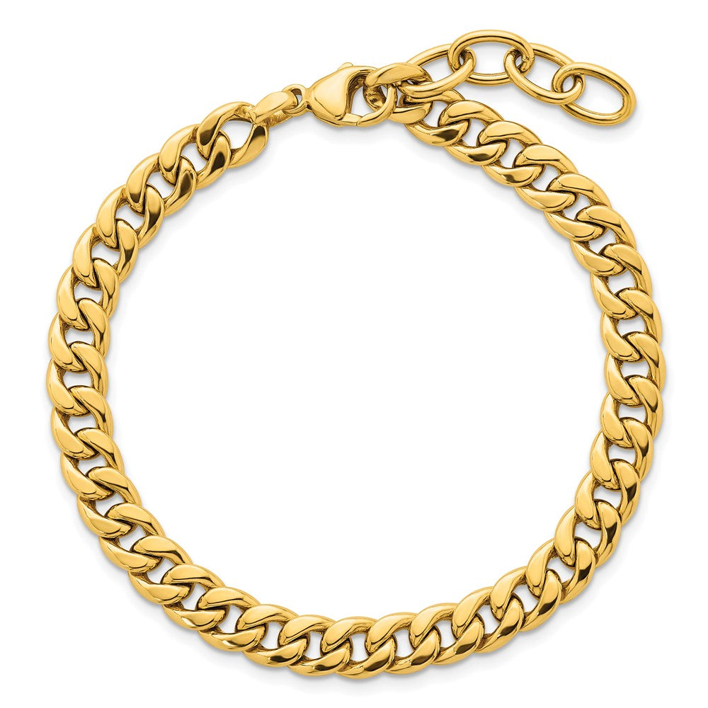 14k Polished Flat Curb Chain 6.5mm w/1in Ext. Bracelet