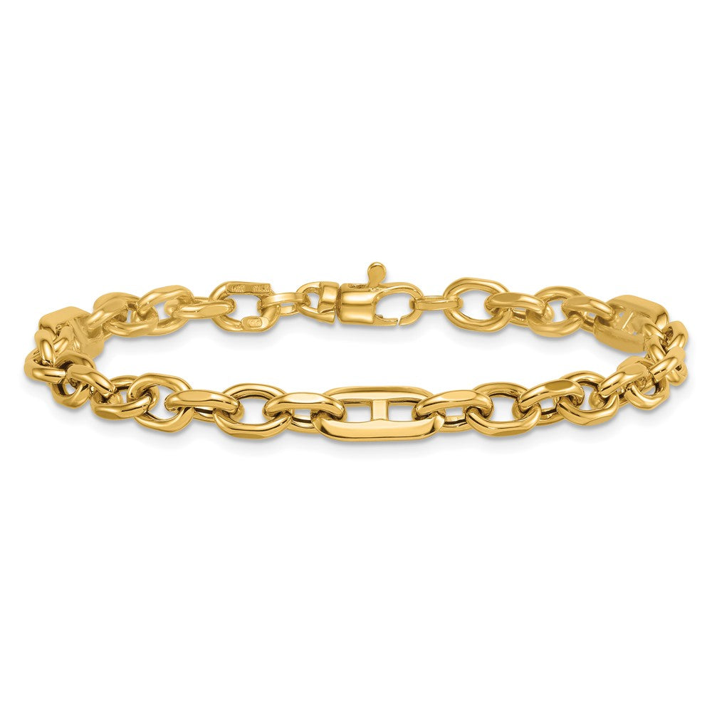 14k Polished Oval and Anchor Link 7.5in Bracelet
