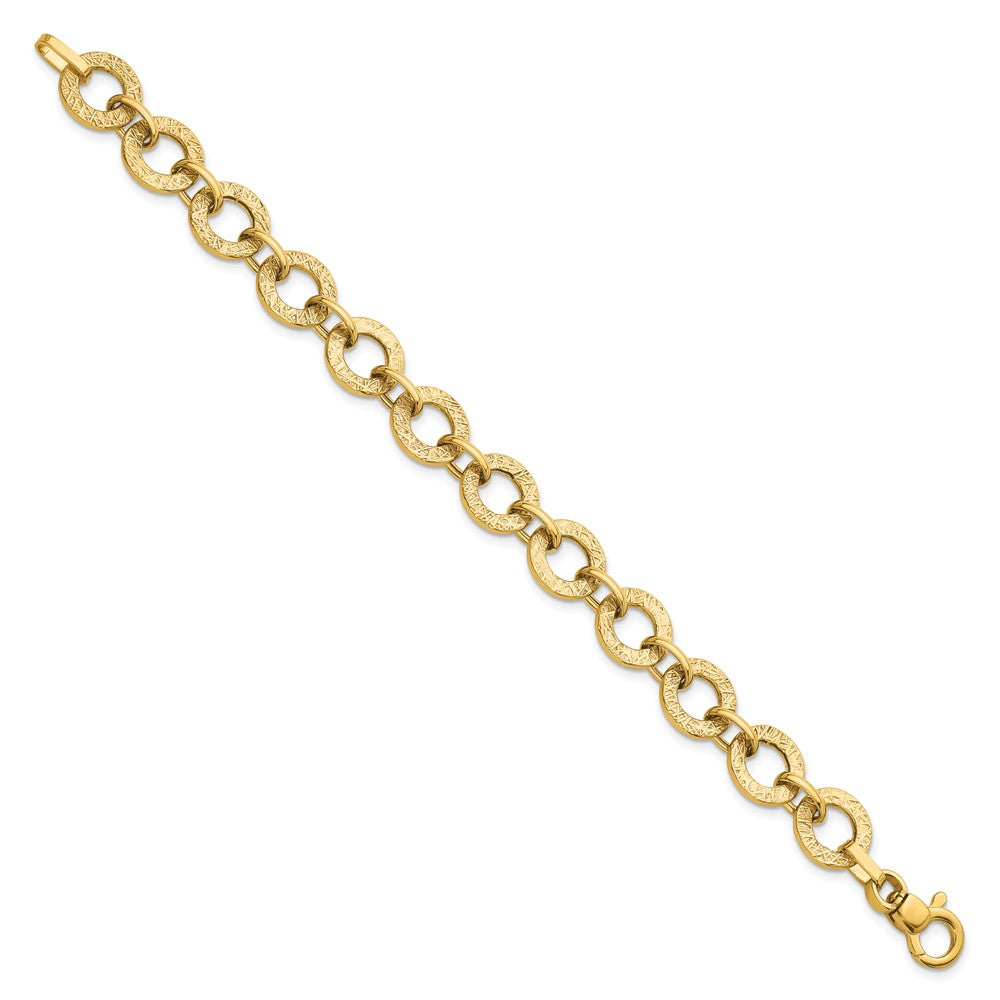 14K Polished and Textured 7in Fancy Link Bracelet