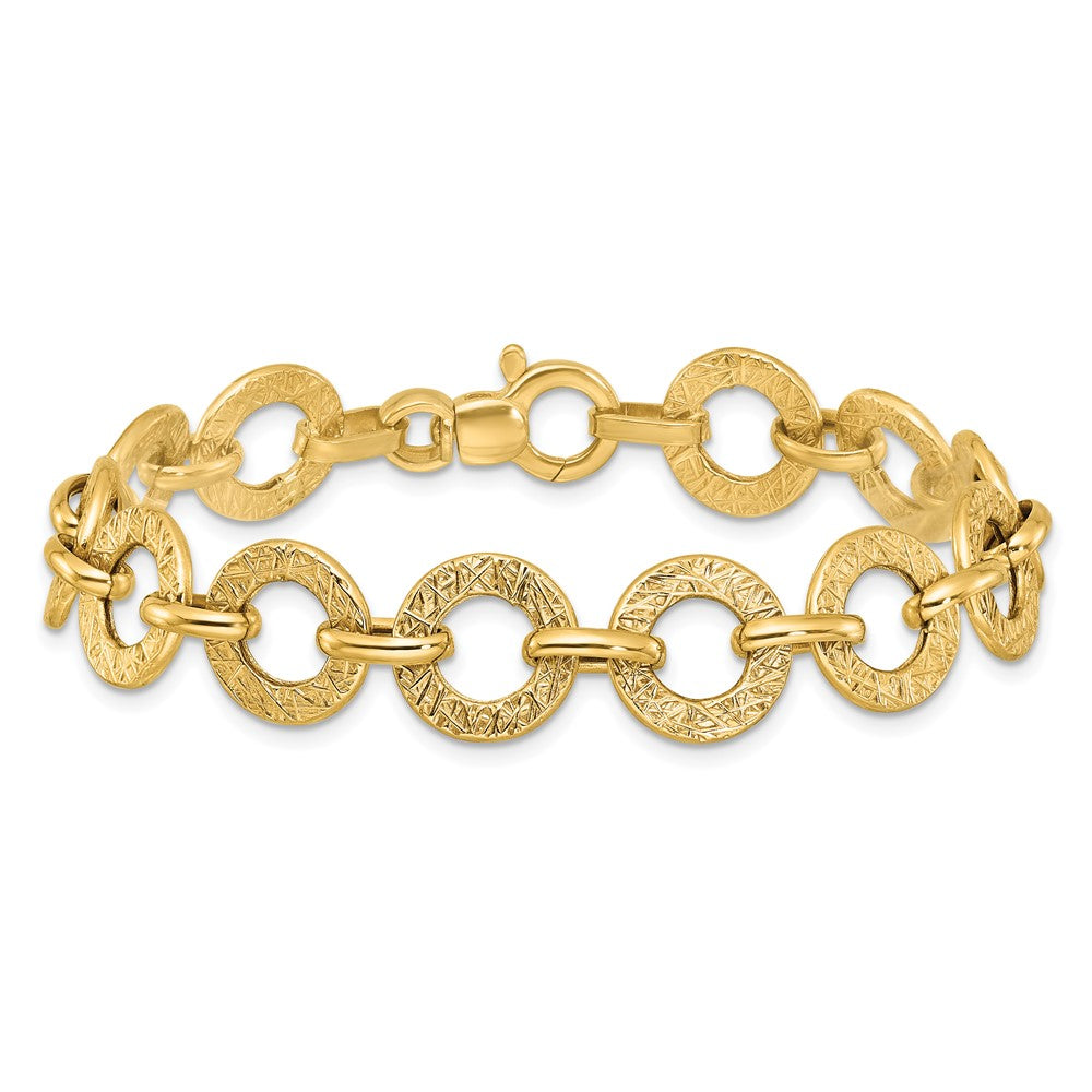 14K Polished and Textured 7in Fancy Link Bracelet