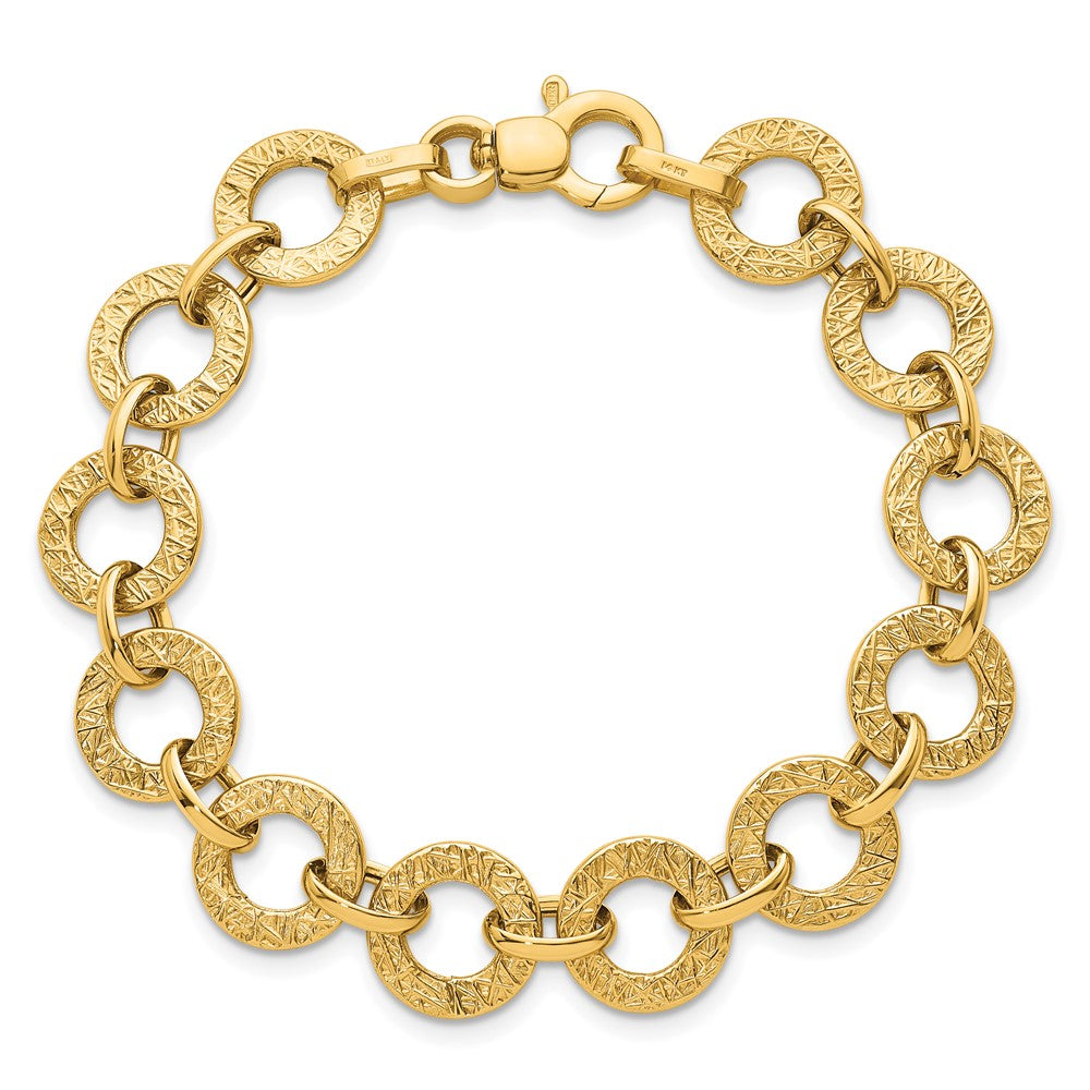 14K Polished and Textured 7in Fancy Link Bracelet