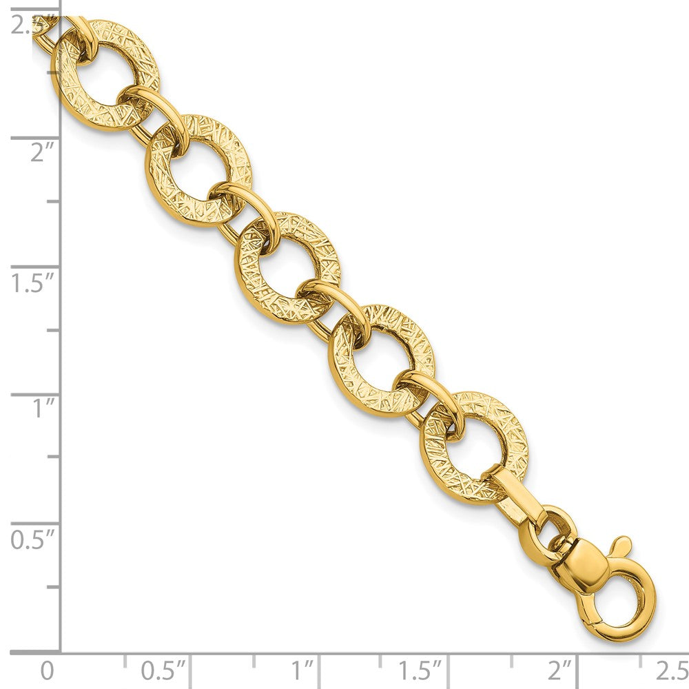14K Polished and Textured 7in Fancy Link Bracelet