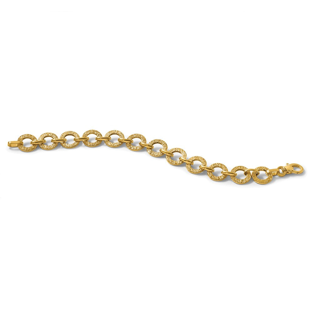 14K Polished and Textured 7in Fancy Link Bracelet