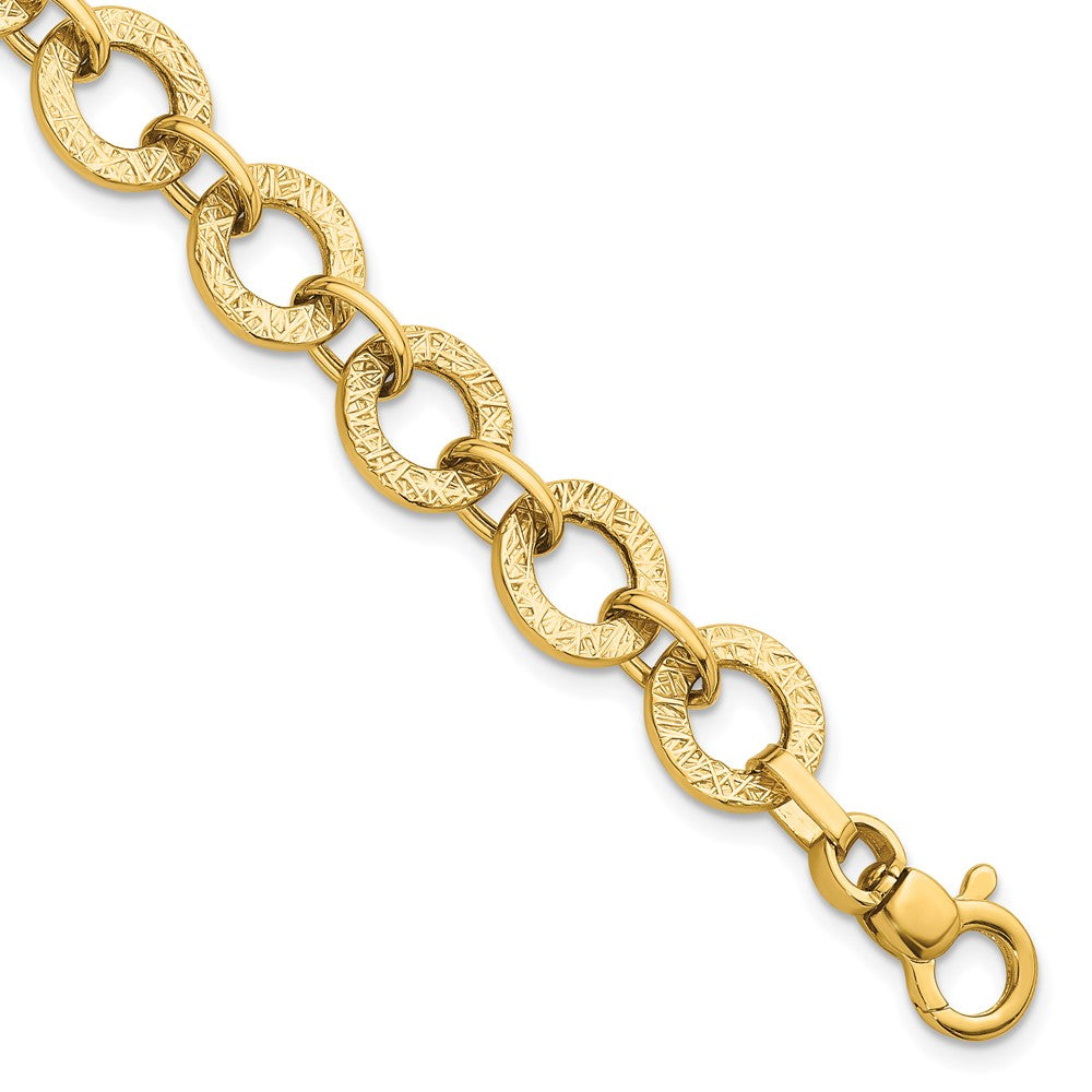 14K Polished and Textured 7in Fancy Link Bracelet