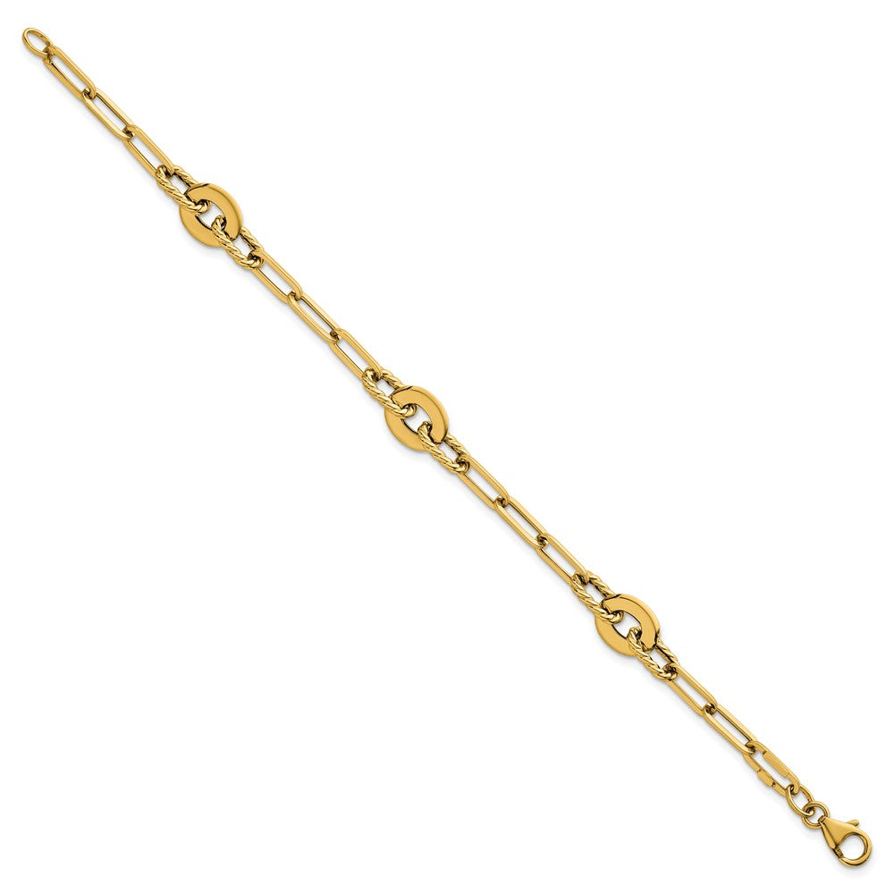 14k Polished 7.5in Textured Open Link Bracelet