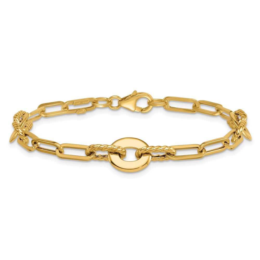 14k Polished 7.5in Textured Open Link Bracelet