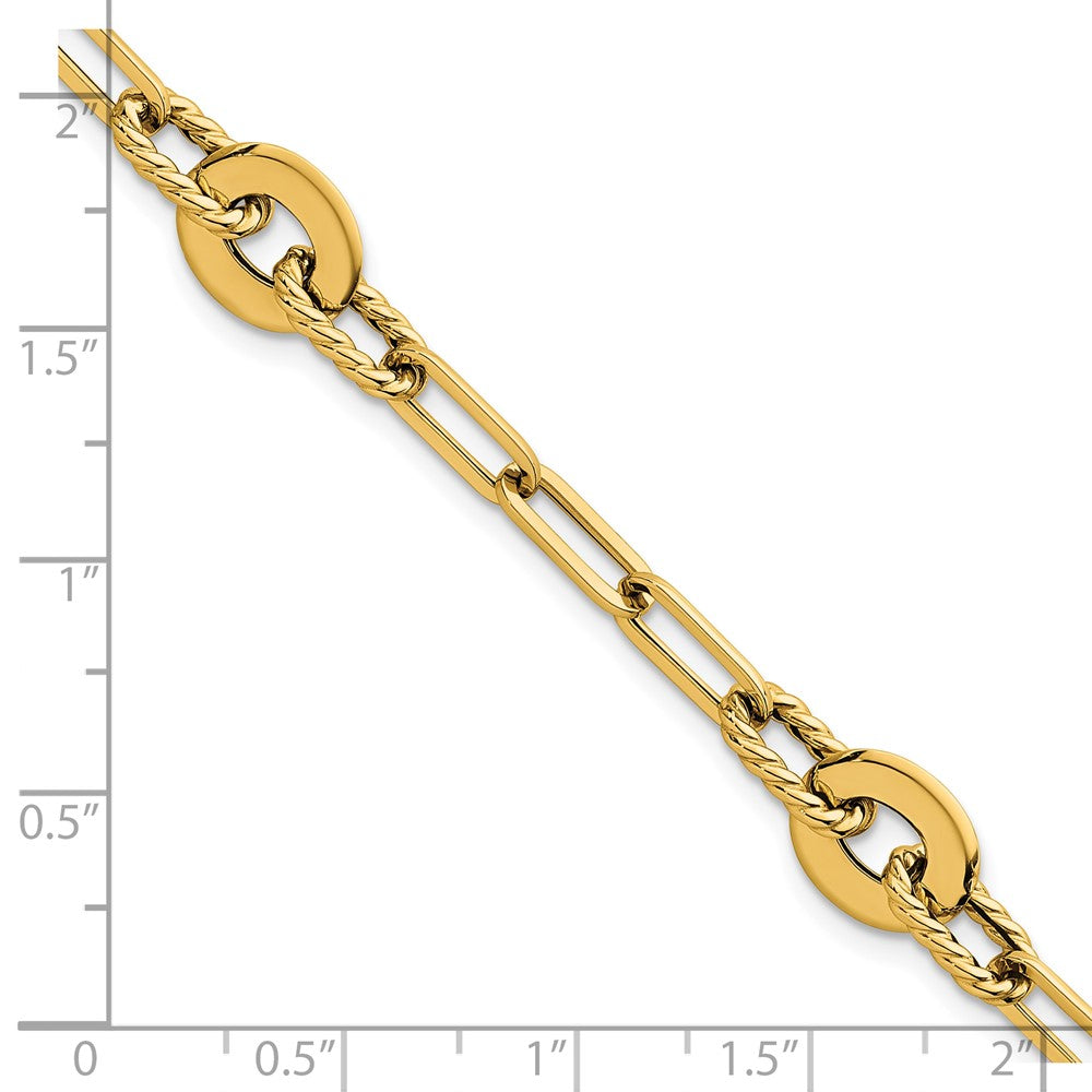 14k Polished 7.5in Textured Open Link Bracelet