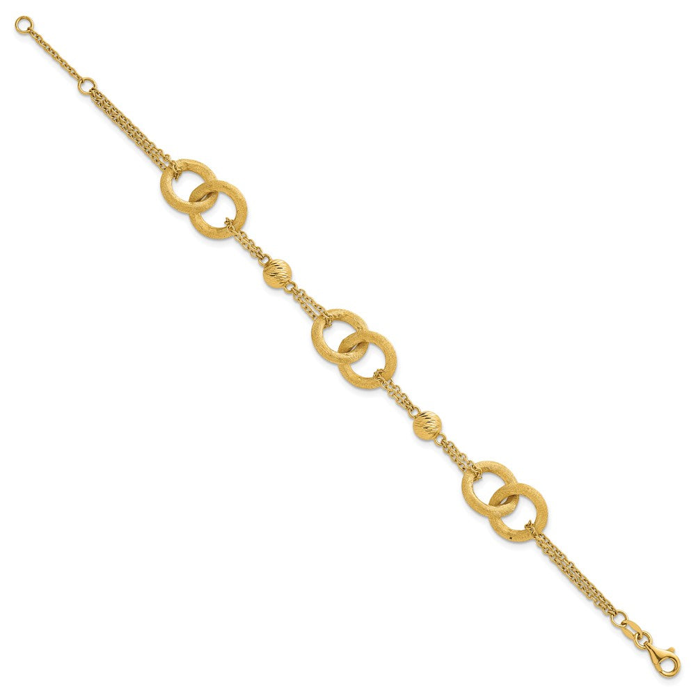 14k Polished And Brushed Double Loop W/.75in Ext Bracelet