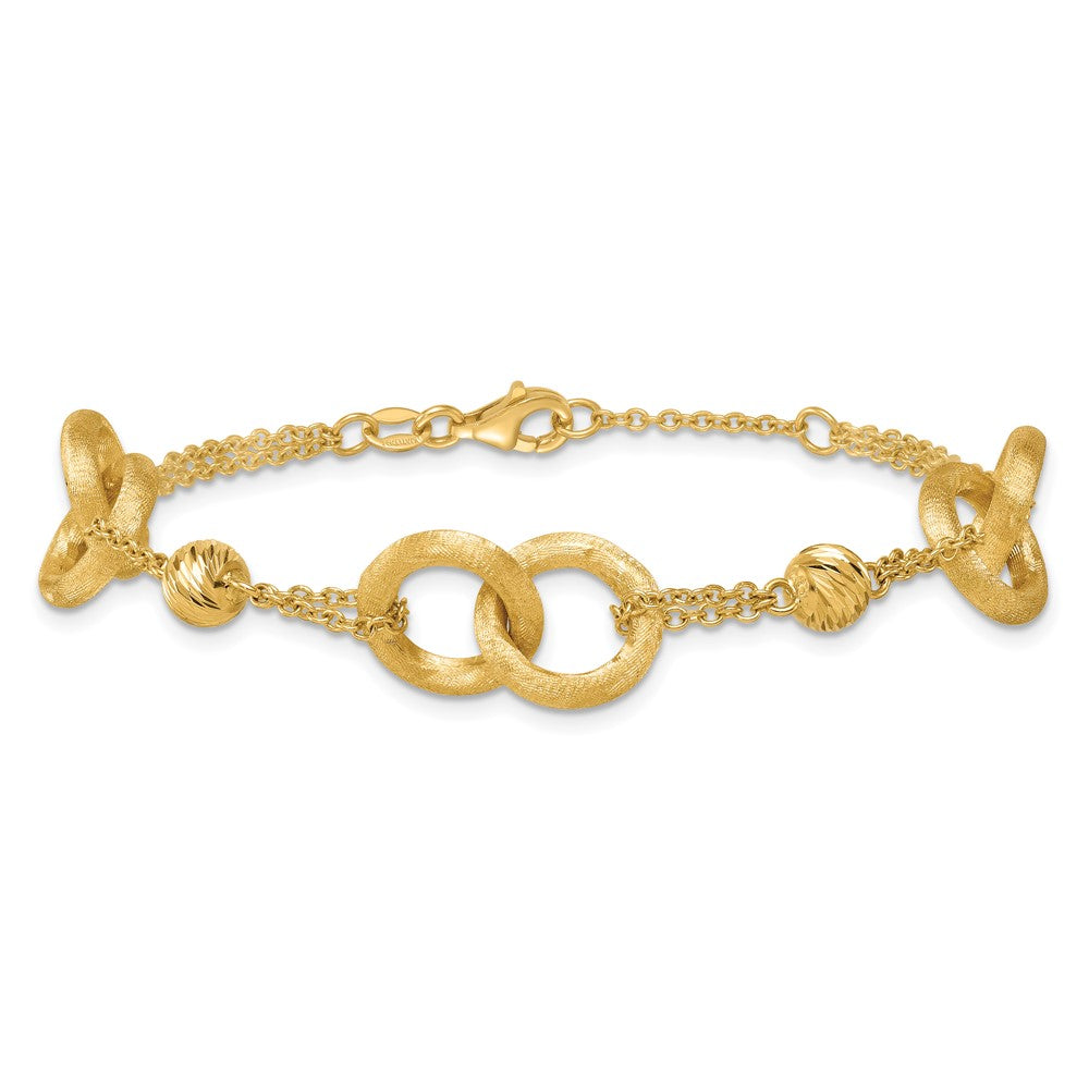 14k Polished And Brushed Double Loop W/.75in Ext Bracelet