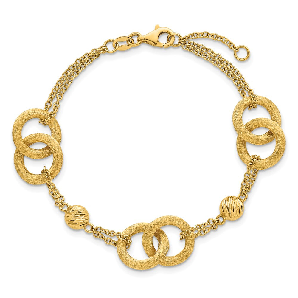 14k Polished And Brushed Double Loop W/.75in Ext Bracelet