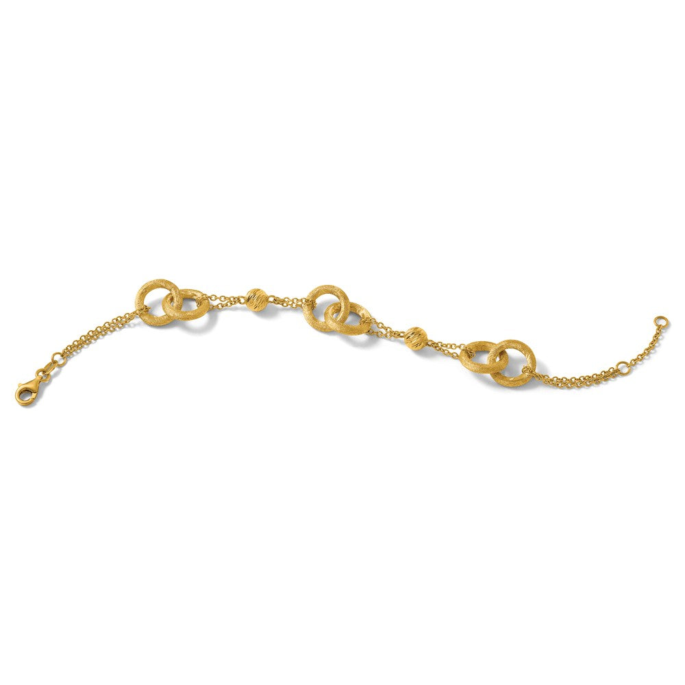 14k Polished And Brushed Double Loop W/.75in Ext Bracelet