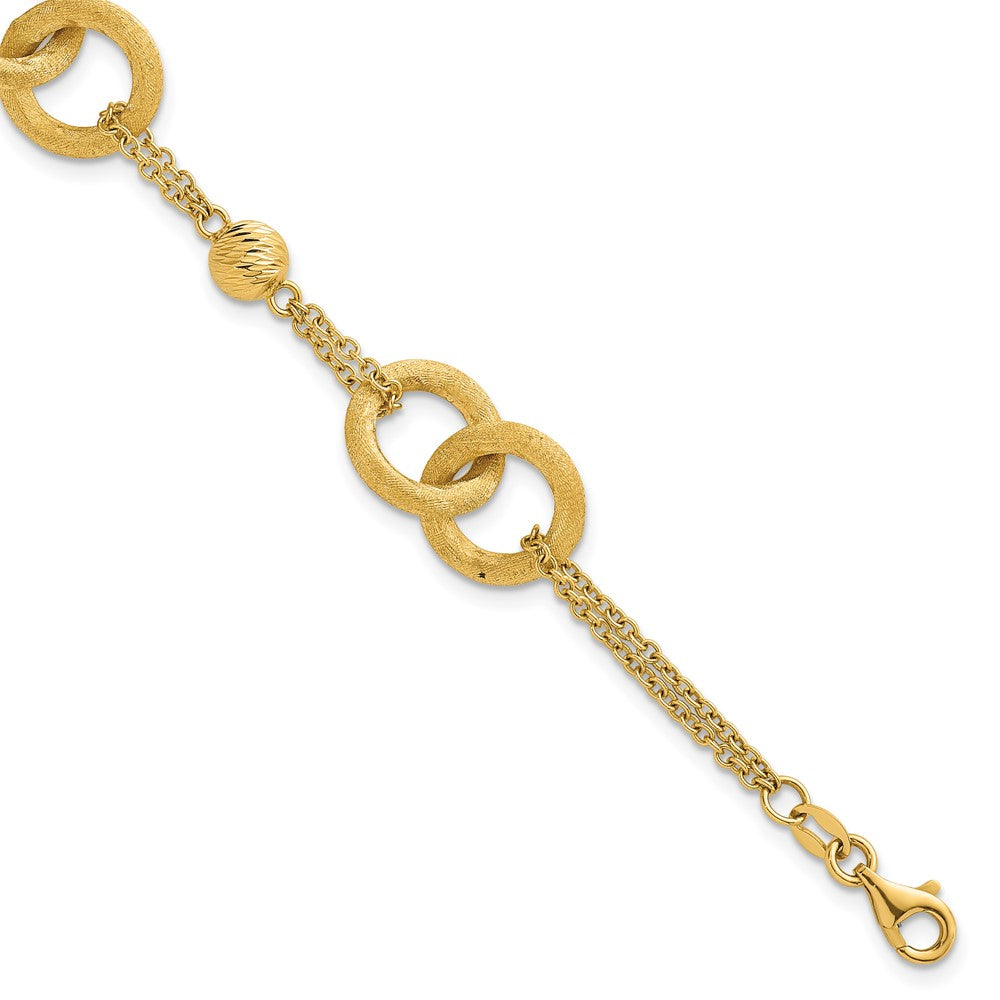 14k Polished And Brushed Double Loop W/.75in Ext Bracelet