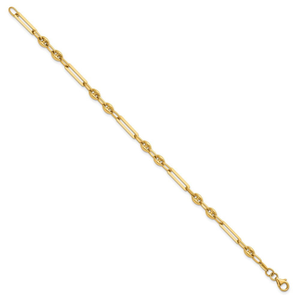 14K Polished Fancy Mixed Link w/Puffed Mariner 7.5 in Bracelet