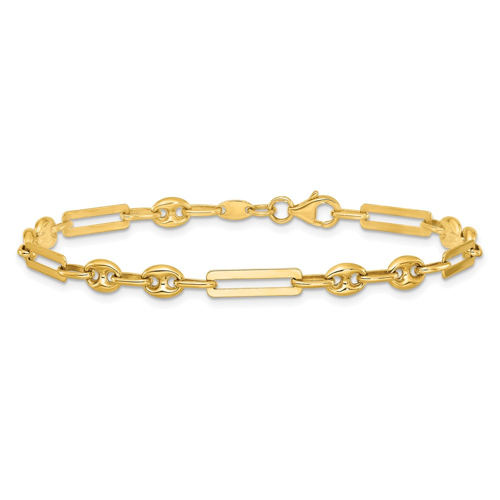 14K Polished Fancy Mixed Link w/Puffed Mariner 7.5 in Bracelet