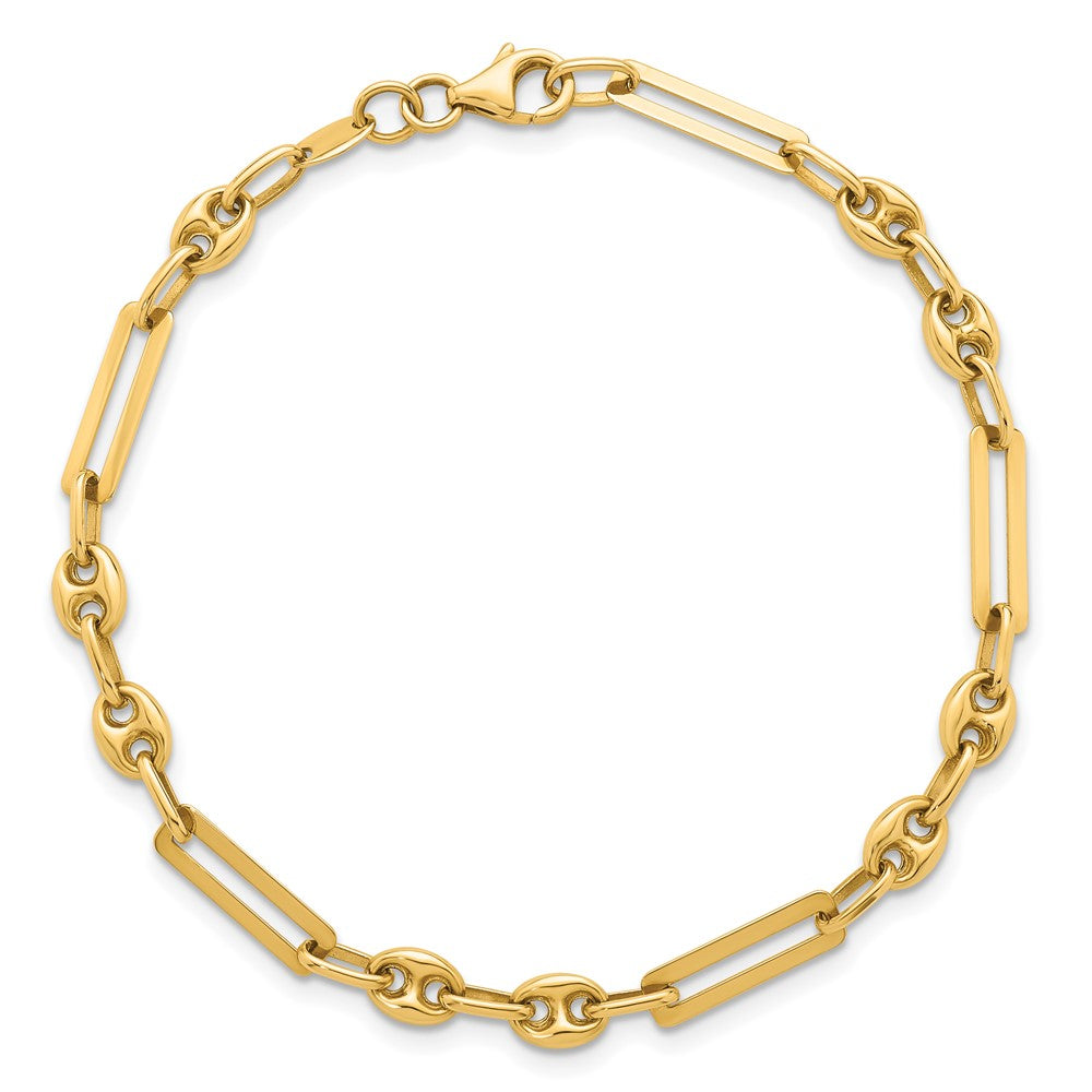 14K Polished Fancy Mixed Link w/Puffed Mariner 7.5 in Bracelet