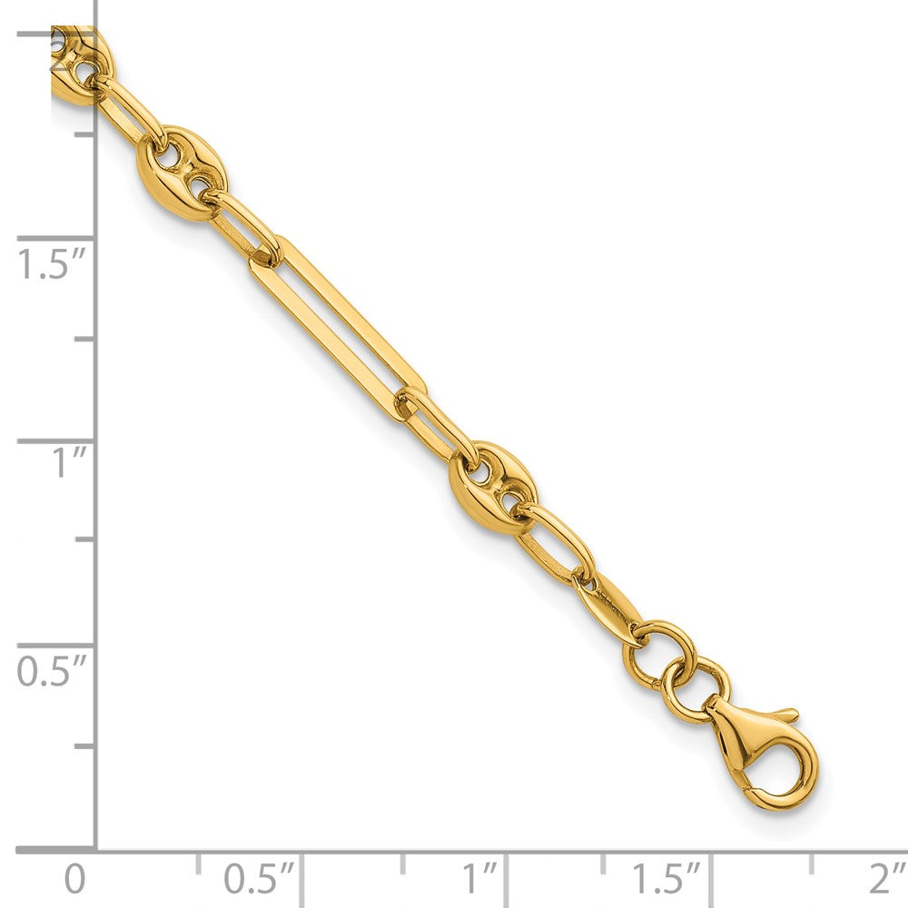 14K Polished Fancy Mixed Link w/Puffed Mariner 7.5 in Bracelet