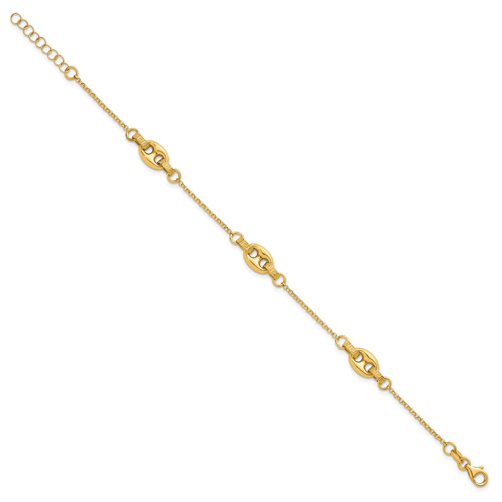 14K Polished and Textured Greek Key 7.25 w/1in ext. Link Bracelet