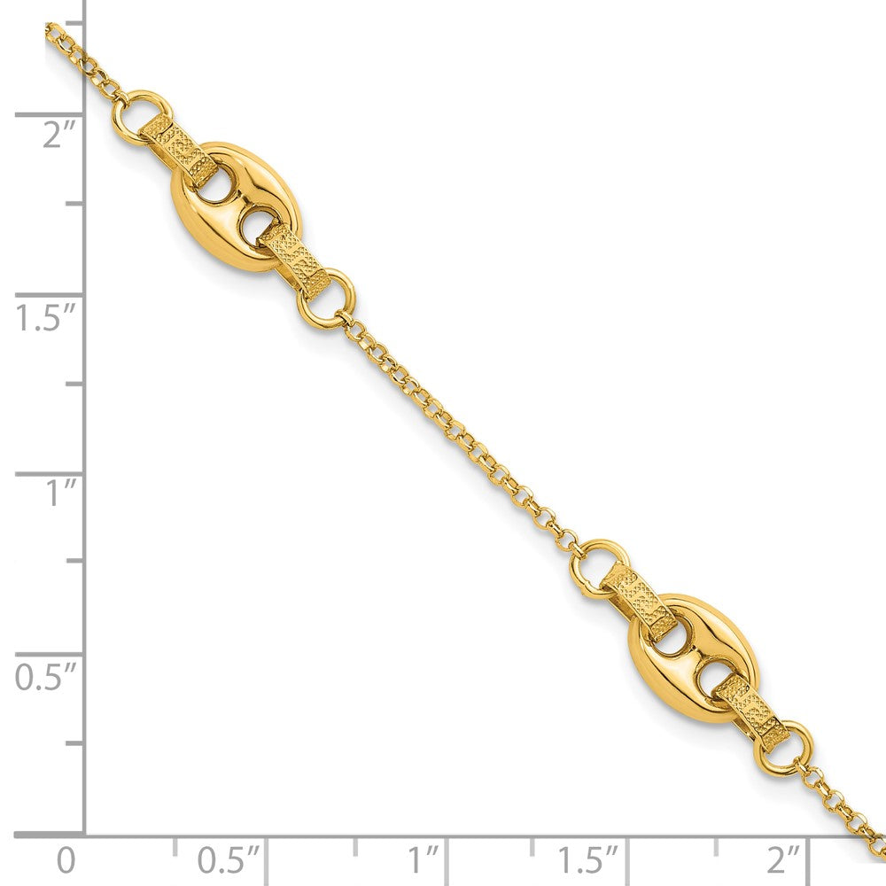 14K Polished and Textured Greek Key 7.25 w/1in ext. Link Bracelet