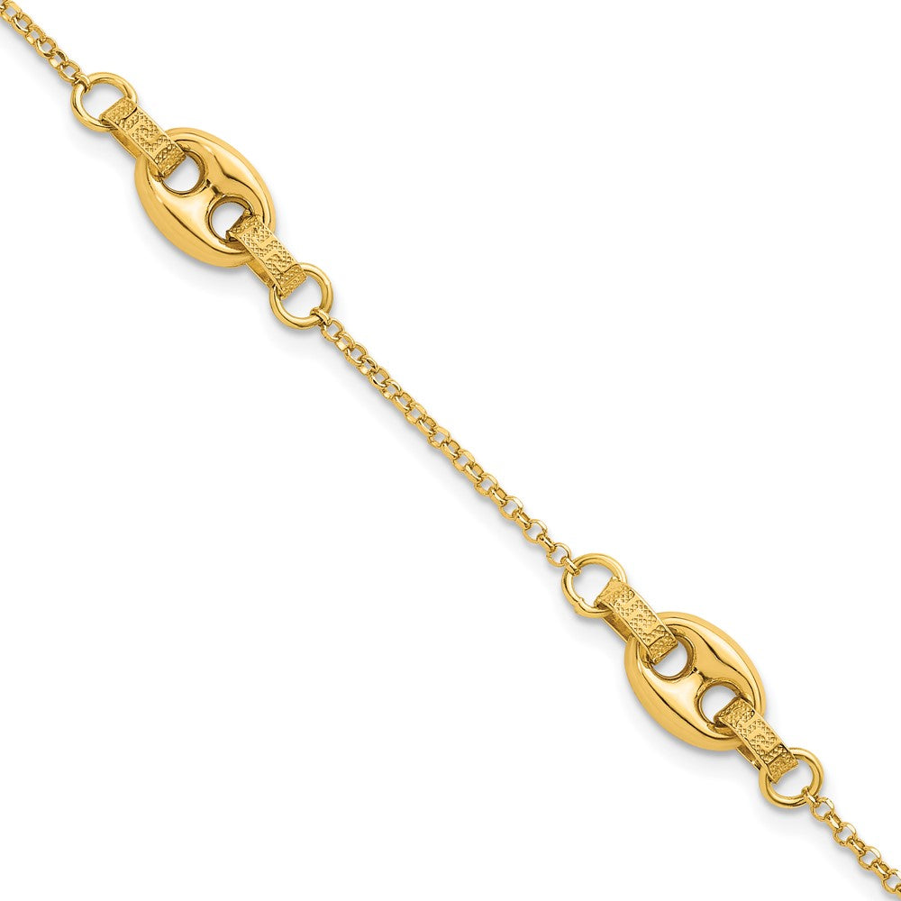14K Polished and Textured Greek Key 7.25 w/1in ext. Link Bracelet